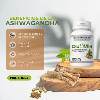 Ashwagandha + Magnesio Dile Adiós al estrés 1000mg 60 CAPS 😍
