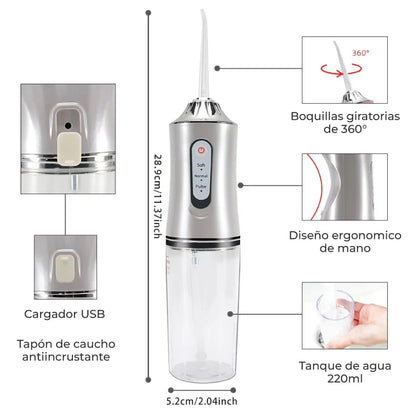 Irrigador Bucal Anti Mal Olor 😁 – Limpieza Profunda Sin Dolor (4 Boquillas)